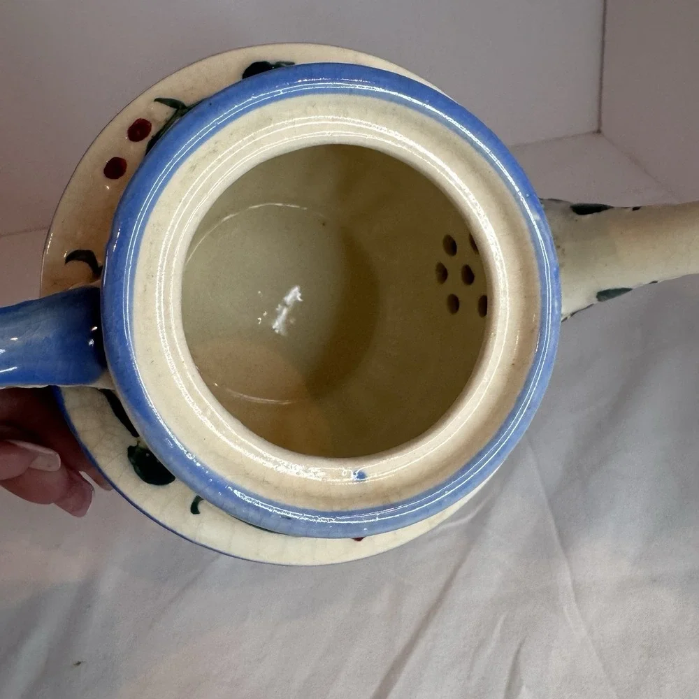 Vintage Japanese Relief Majolica Glazed Floral & Cherub Angels Teapot‎